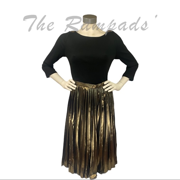 NWT Gold Metallic Ann Taylor Pleated Long Skirt Size 6 - Picture 2 of 9